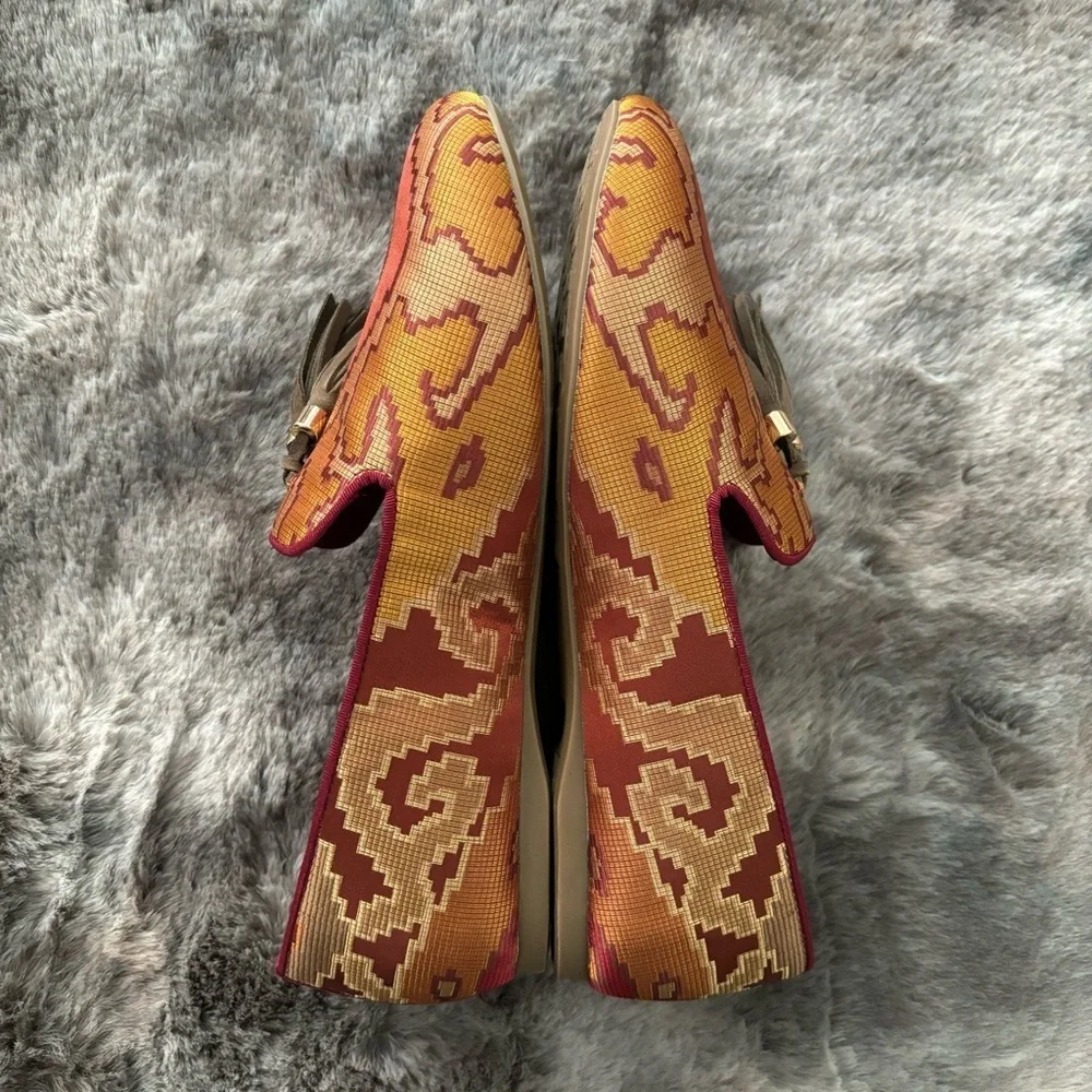 NEW BIRDIES The Starling Rust Tapestry Loafer Size 8.5 Smoking Slipper Tassels